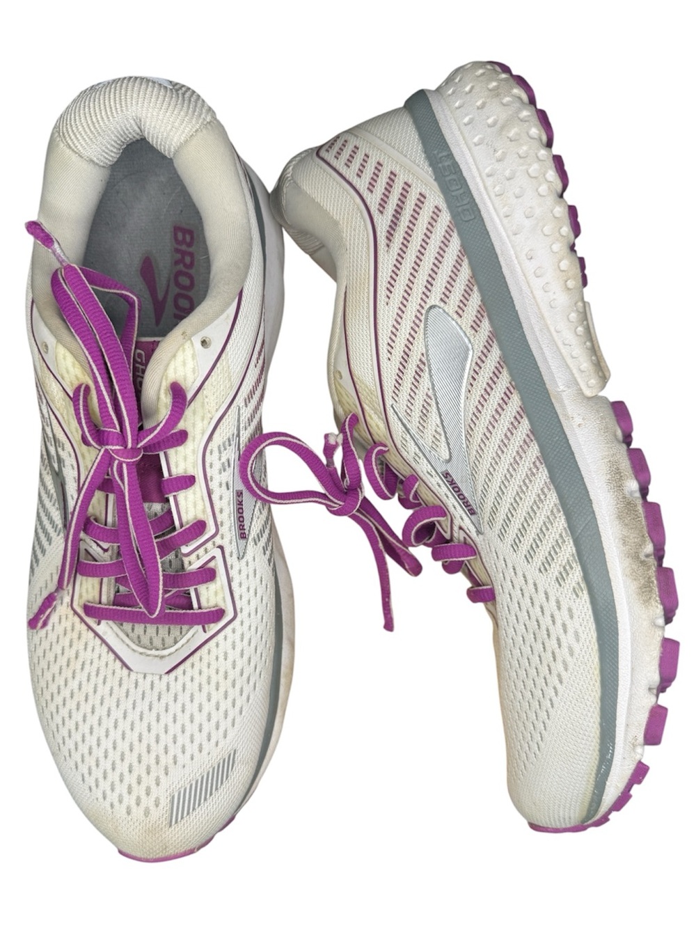 Brooks Ghost Running Shoes - White & Berry Purple Size 10
